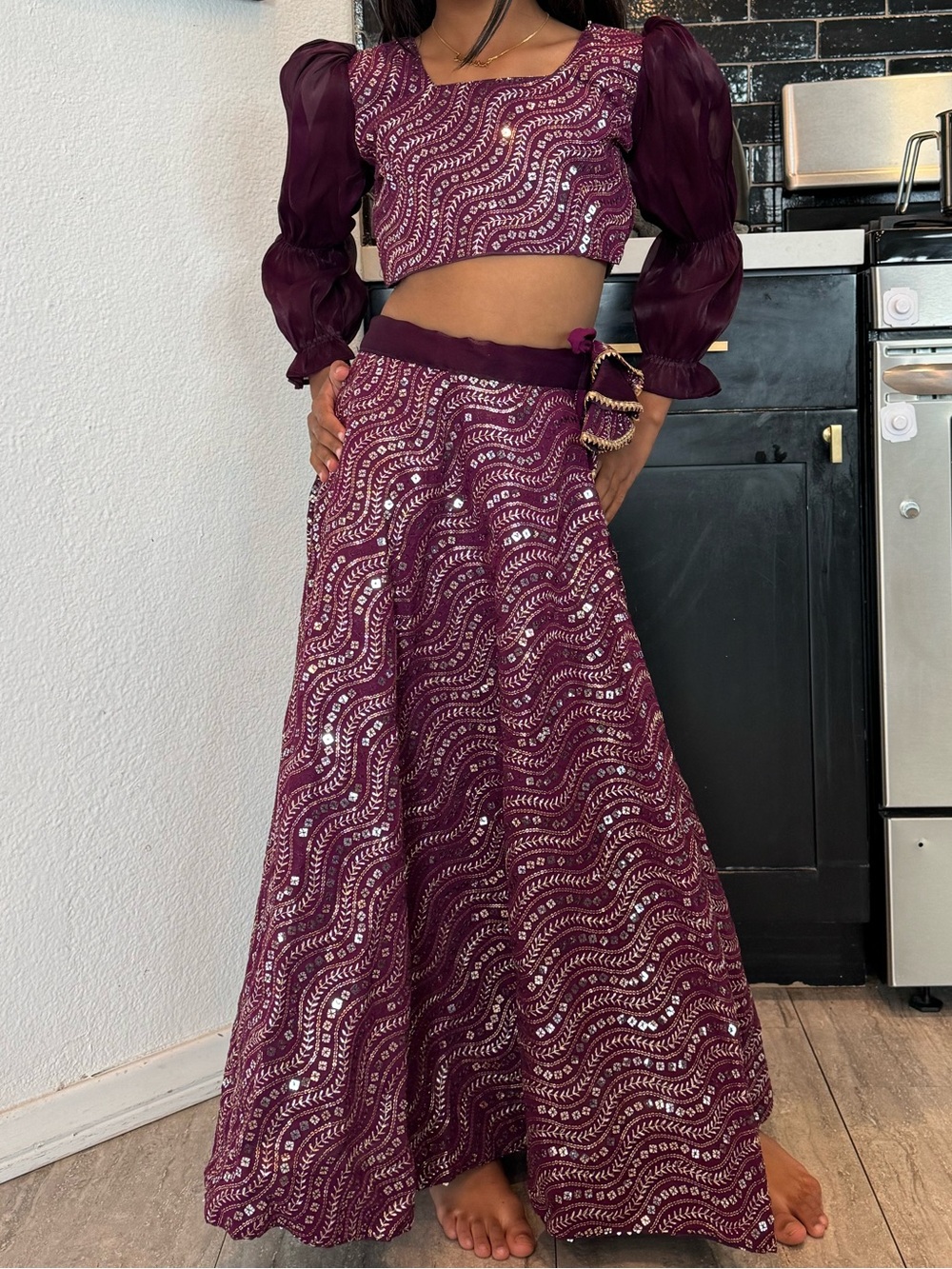 Girls' Plum & Silver Lengha (size 10 years)